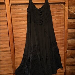Elegant Black Lace-Up Maxi Dress